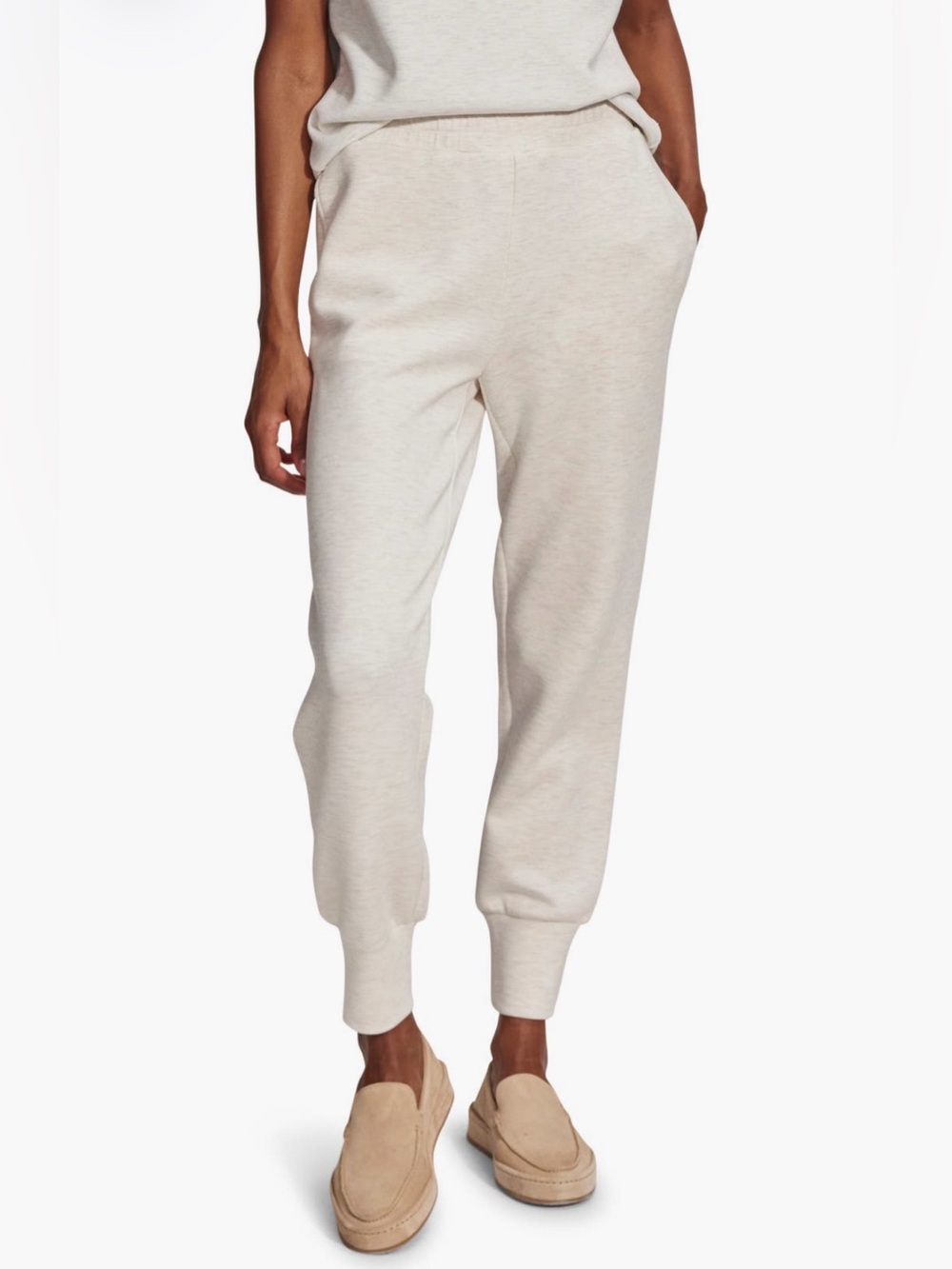 Varley The Slim Cuff Pants Tailored Joggers Pull On Athleisure Size M Ivory Marl